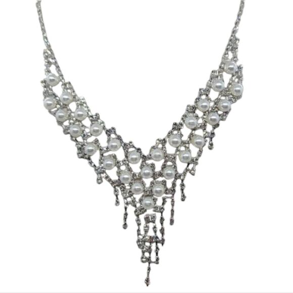 Fancy Rhinestone Pearl Jewelry Set Dangle Earrings Classic Wedding Bridal Bride - Picture 11 of 11